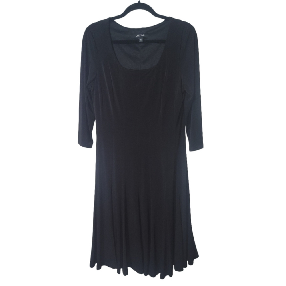 CHETTA B Stretchy, Slinky All-occasion Black Dress. A-Line, 3/4 Sleeve, Size 14
